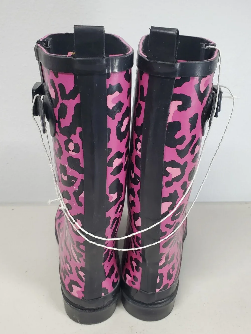 Target Cheetah Print Pink And Black Knee Length Rubber Rain Boots Size 9